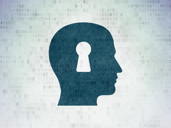 Lernkonzept: Kopf mit Schlüsselloch auf digitalem Datenpapier-Hintergrund — Stockfoto