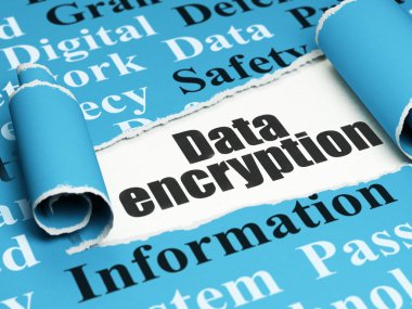 Safety concept: black text Data Encryption under the piece of  torn paper