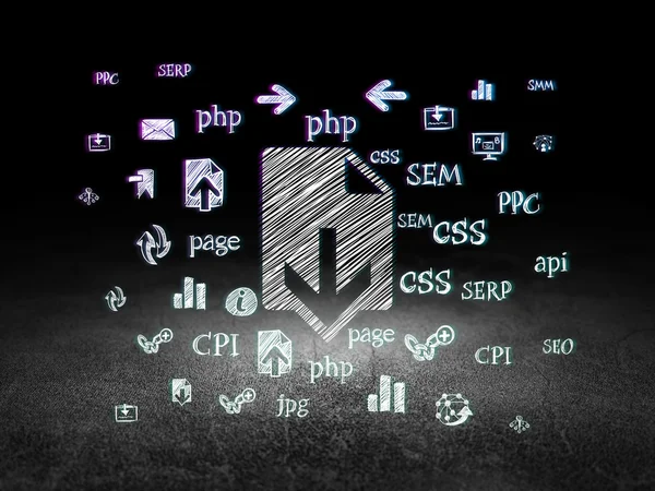 Koncepce rozvoje webu: Stáhnout v temné místnosti grunge — Stock fotografie
