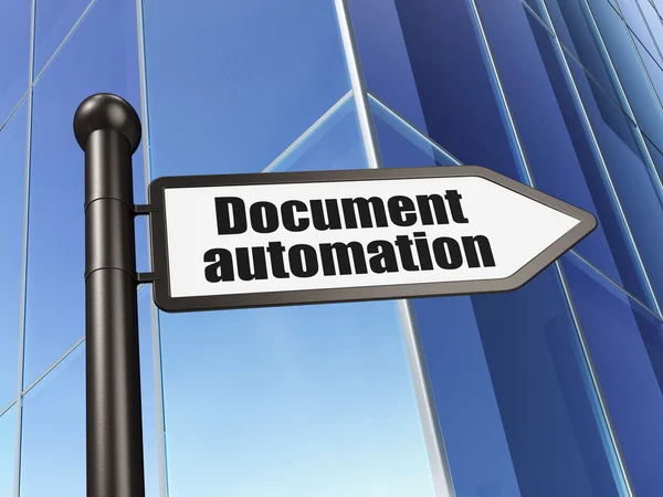 Financieel concept: ondertekenen van document automatisering op bouw achtergrond — Stockfoto