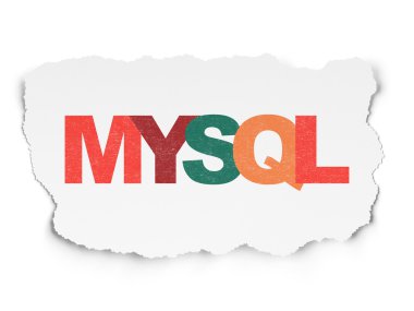 Veritabanı kavramı: Mysql yırtılmış kağıt arka plan üzerinde