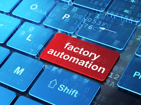 Concepto de industria: Automatización de fábrica en el fondo del teclado del ordenador —  Fotos de Stock