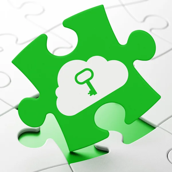 Concetto di cloud computing: cloud con chiave su sfondo puzzle — Foto Stock