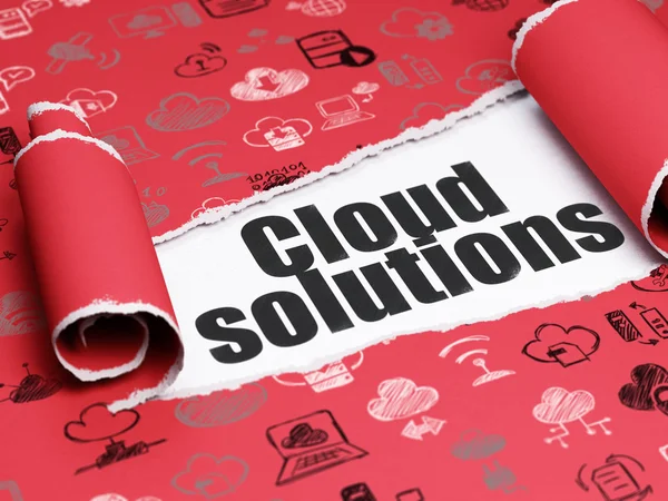 Cloud networking concept: black text Cloud Solutions under the piece of  torn paper — Stock Photo, Image