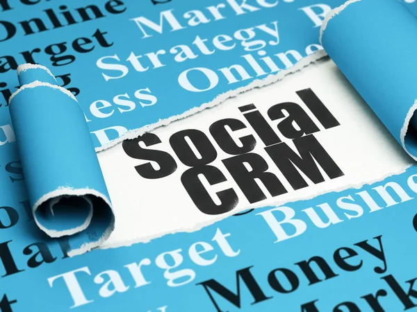 Marketing concept: black text Social CRM under the piece of  torn paper — Stock Photo, Image