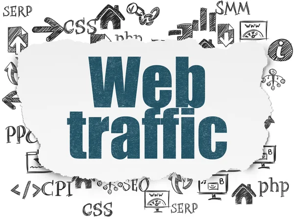 Web geliştirme kavramı: Yırtık Kağıt arkaplanındaki Web Trafiği — Stok fotoğraf