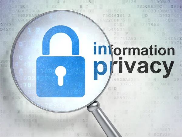 Concepto de privacidad: Cerrado Candado e información Privacidad con vidrio óptico —  Fotos de Stock