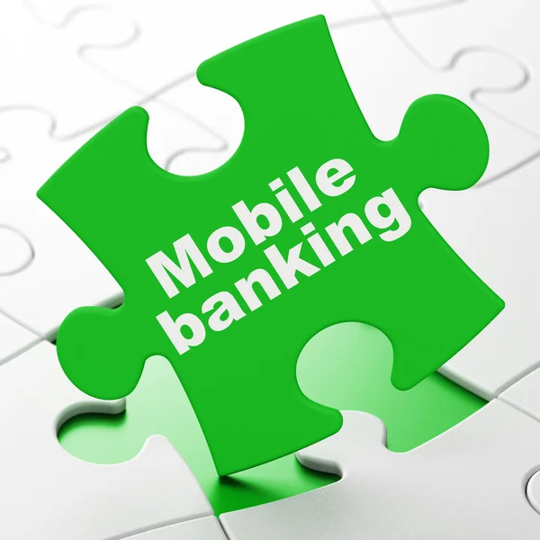 Концепция денег: Мобильный банкинг на фоне головоломок — стоковое фото