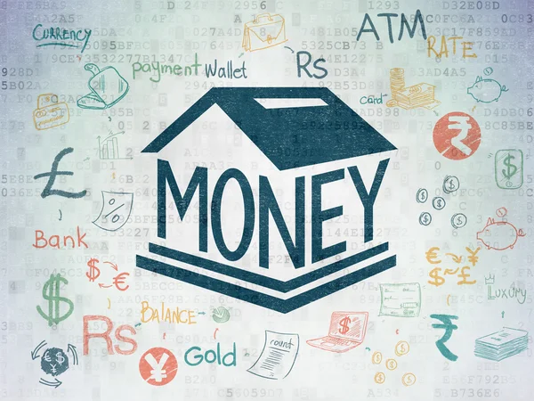 Koncepcja bankowości: Money Box na cyfrowe dane tło — Zdjęcie stockowe
