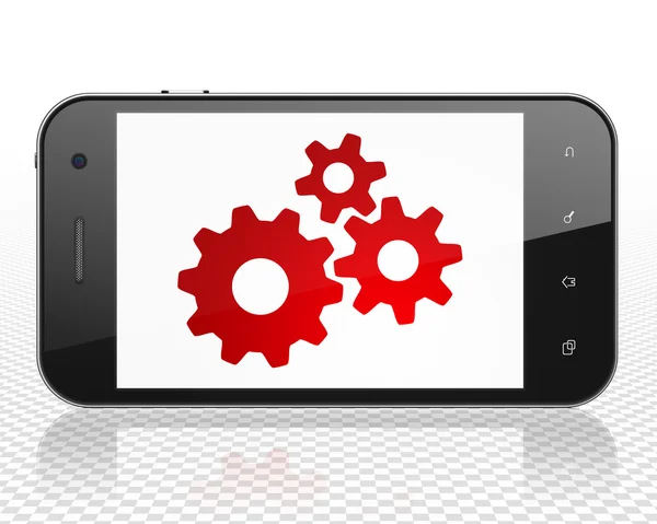 Data concept: Smartphone with Gears on display — Stock Photo, Image