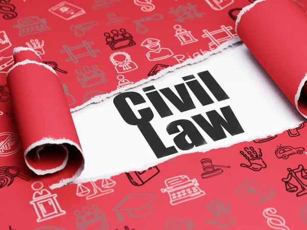 Lag begrepp: svart text borgerlig lag under lappa av sönderrivet pappers- — Stockfoto