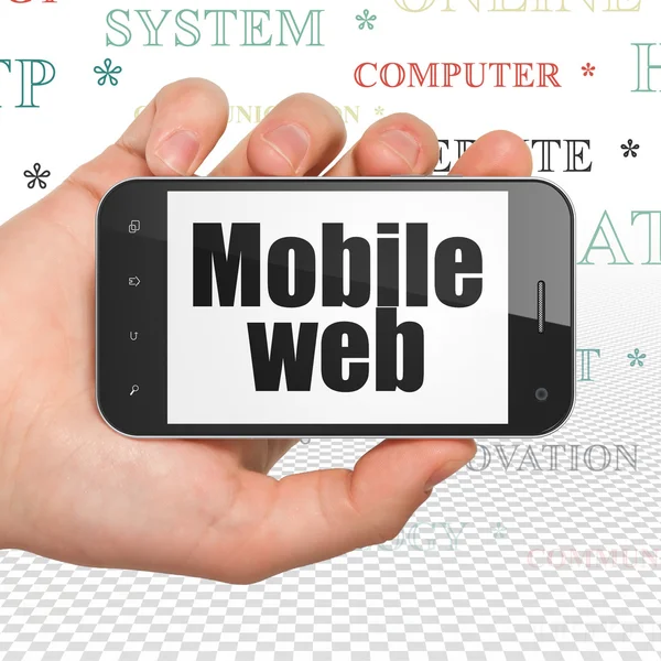 Concept de conception Web : Smartphone portatif avec Web mobile à l'écran — Photo