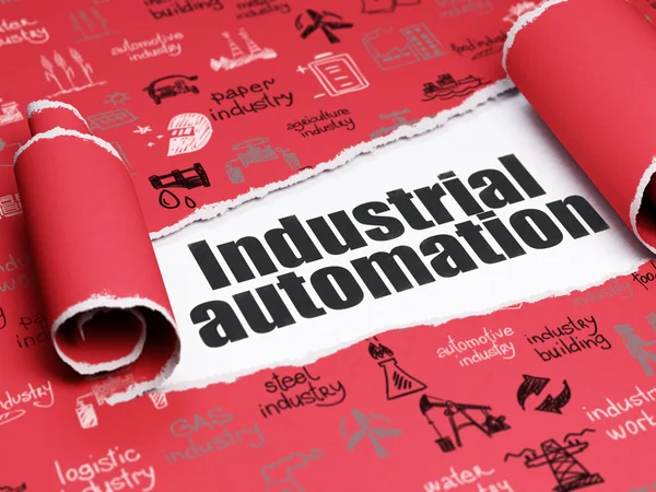Concepto de fabricación: texto negro Automatización industrial bajo el pedazo de papel desgarrado —  Fotos de Stock