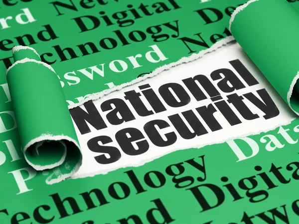 Concetto di protezione: testo nero Sicurezza nazionale sotto il pezzo di carta strappata — Foto Stock