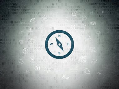 Turizm kavramı: pusula dijital veri kağıt arka plan üzerinde