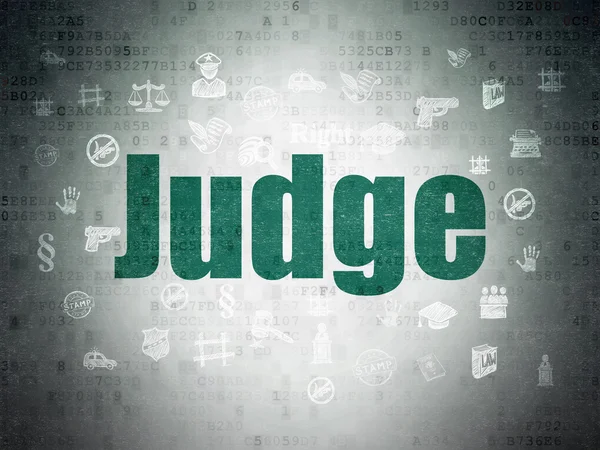 Концепция права: Судья на фоне цифровых документов — стоковое фото