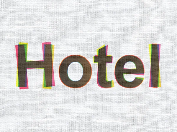 Conceito de viagem: Hotel sobre fundo textura tecido — Fotografia de Stock