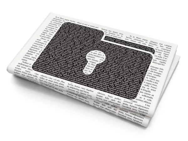 Finance concept: Folder With Keyhole on Newspaper background — Stock Photo, Image