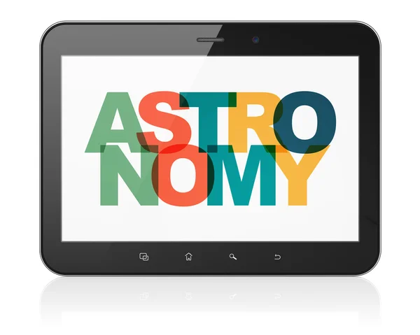 Wissenschaftskonzept: Tablet-Computer mit Astronomie auf dem Display — Stockfoto