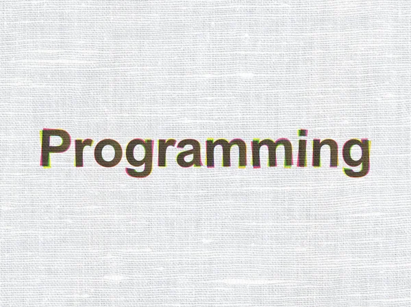 ソフトウェアの概念: ファブリック テクスチャの背景でのプログラミング — ストック写真