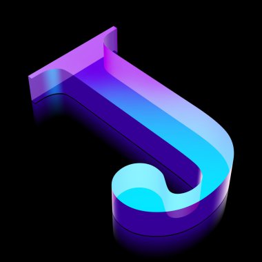 3d neon glowing character J made of glass, vector illustration.