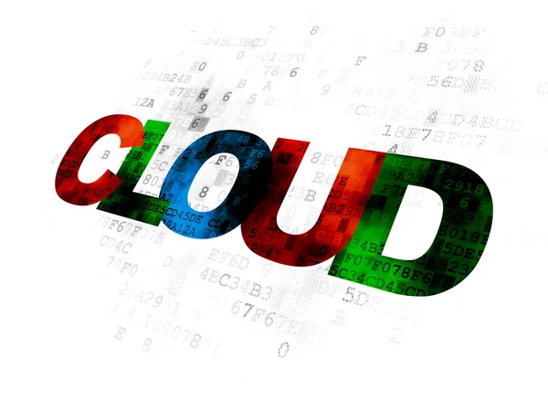 Σύννεφο υπολογιστών έννοια: σύννεφο σε ψηφιακό φόντο — Φωτογραφία Αρχείου