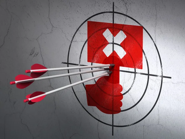 Political concept: arrows in Protest target on wall background — Stok fotoğraf