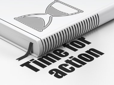 Zaman kavramı: kitap kum saati, beyaz arka plan üzerinde hareket zamanı