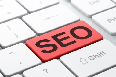 Web tasarım konsepti: Seo bilgisayar klavye arka plan üzerinde