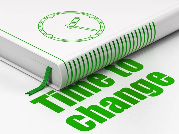 Conceito de tempo: livro Relógio, Tempo para mudar no fundo branco — Fotografia de Stock