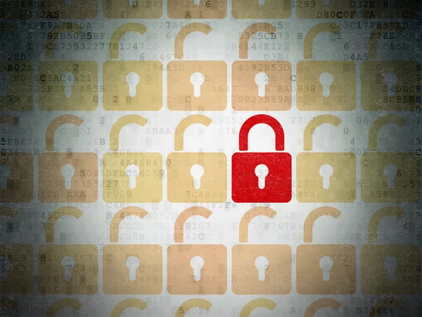 Datenschutzkonzept: geschlossenes Schloss-Symbol auf digitalem Datenpapier-Hintergrund — Stockfoto