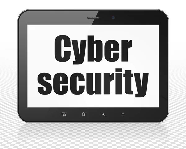 Koncepcja bezpieczeństwa: komputer typu Tablet PC z cyberbezpieczeństwem na wyświetlaczu — Zdjęcie stockowe