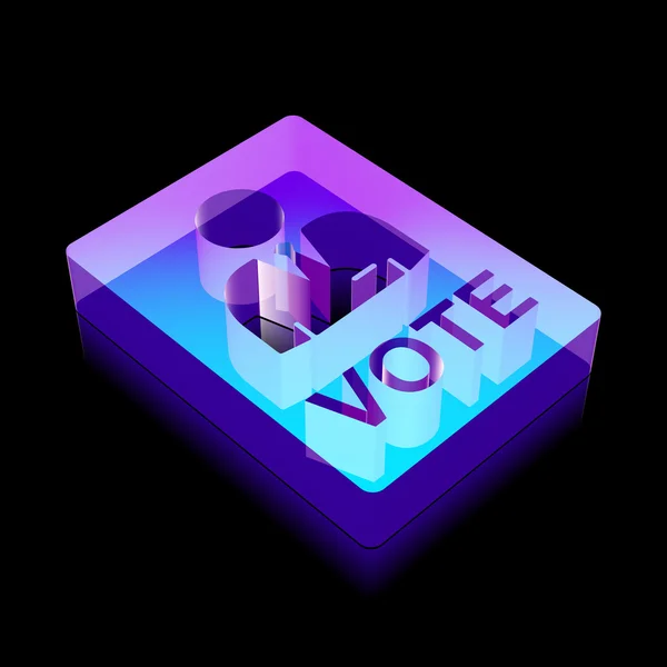 Politik ikon: 3D Neon glödande omröstning gjord av glas, vektor illustration. — Stock vektor