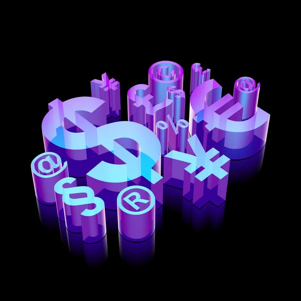 Business icon: 3d neon glowing Finance Symbol made of glass, vector illustration. — 스톡 벡터