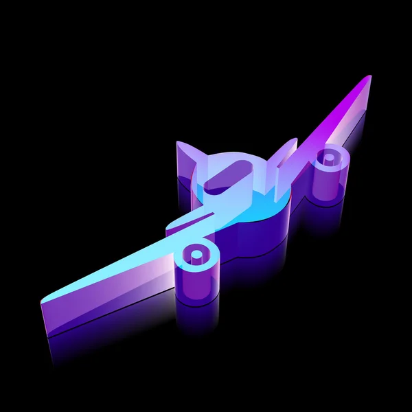 Travel icon: 3D Neon gloeiende vliegtuigen gemaakt van glas, vector illustratie. — Stockvector