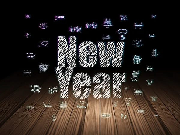 Unterhaltung, Konzept: Neujahr im Grunge Dark Room — Stockfoto
