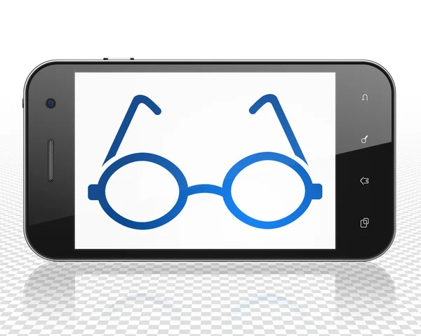 科学概念︰ 戴着眼镜上显示的智能手机 — 图库照片