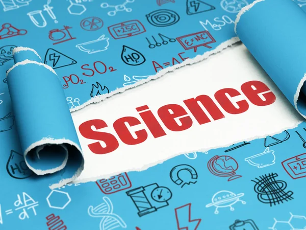 Επιστήμη έννοια: κόκκινο κείμενο επιστήμη κάτω από το κομμάτι του σχισμένο χαρτί — Φωτογραφία Αρχείου