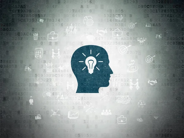 Ekonomi koncept: huvud med glödlampa på digital data Paper bakgrund — Stockfoto