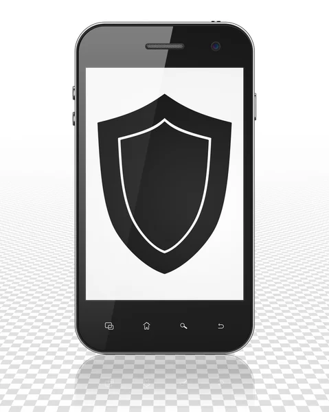 Concepto de privacidad: Smartphone con escudo en pantalla — Foto de Stock