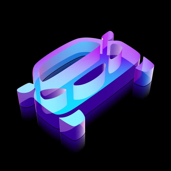Rese ikon: 3D Neon glödande bil av glas, vektor illustration. — Stock vektor