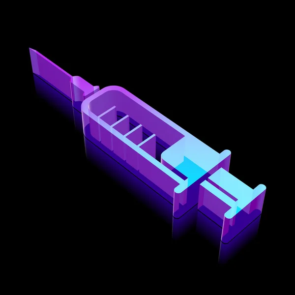 Geneeskunde pictogram: 3D Neon gloeiende spuit gemaakt van glas, vector illustratie. — Stockvector