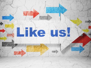 Sosyal ağ kavramı: grunge duvar arka planda bizim gibi ok