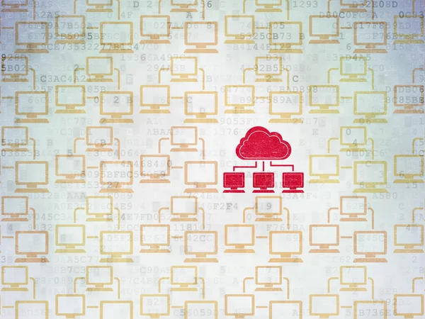 Concepto de computación en la nube: icono de red en la nube sobre fondo Digital Data Paper — Foto de Stock