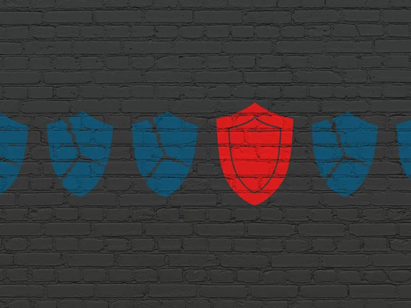 Conceito de privacidade: ícone de escudo no fundo da parede — Fotografia de Stock