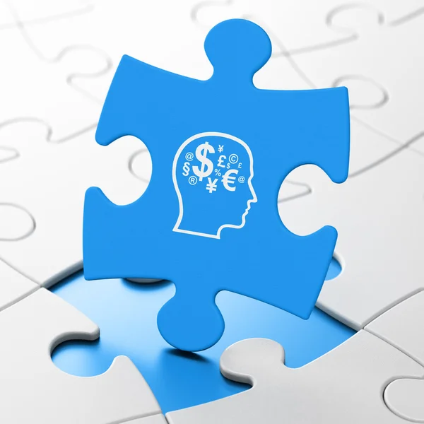 Business concept: Head With Finance Simbolo su sfondo puzzle — Foto Stock