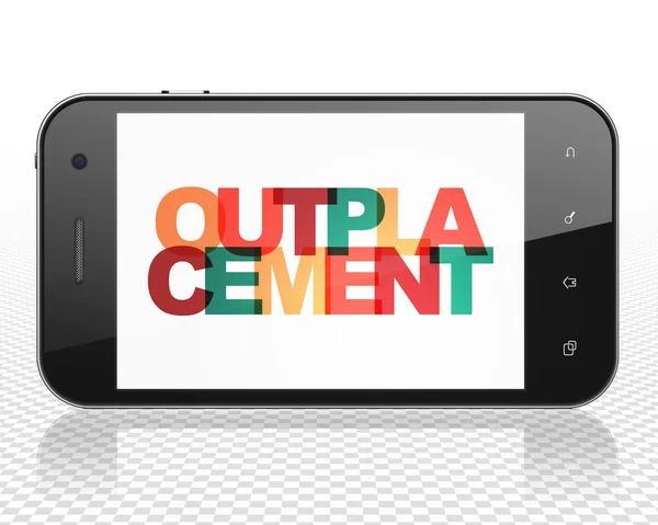 Concepto de Finanzas: Smartphone con Outplacement en pantalla —  Fotos de Stock