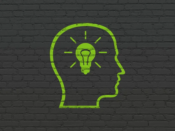 Data concept: Head With Lightbulb on wall background — Stock Photo, Image