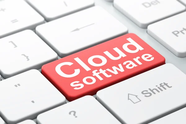 Концепция облачных технологий: Облачное программное обеспечение на фоне компьютерной клавиатуры — стоковое фото