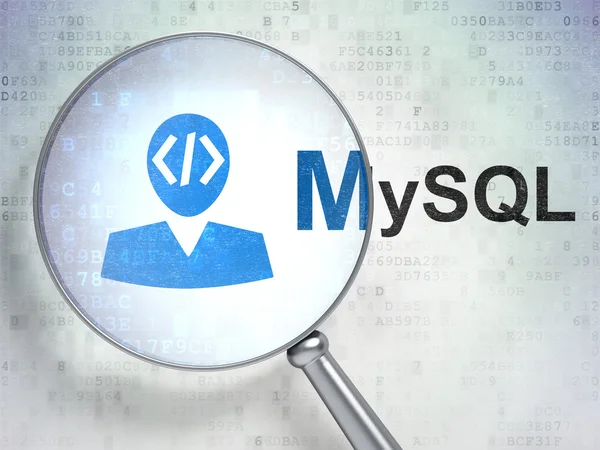 Programmering-konceptet: programmerare och Mysql med optiska glas — Stockfoto